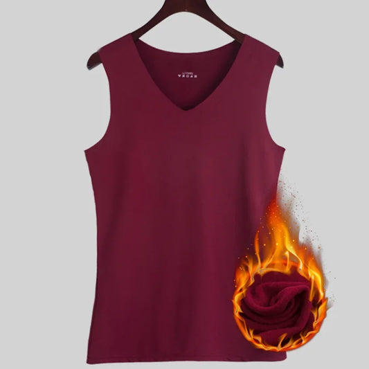 1Pcs Set Mens V-Neck Thermal Undershirts Solid Base Men'S Warm Seamless Slimming Sleeveless Add Velvet Thickening Inner Shirt