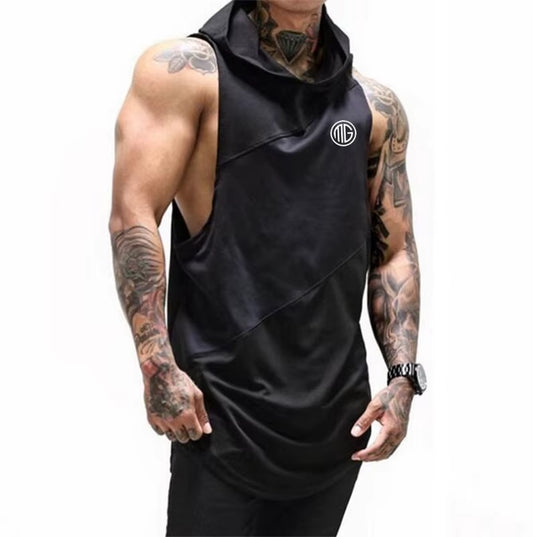 Bodybuilding Stringer Tank Top with Hooded Mens Gyms Clothing Fitness Mens Sleeveless Vests Cotton Singlets Muscle Tankops